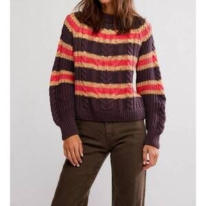 NEW FREE PEOPLE frankie cable sweater in chocolate comb